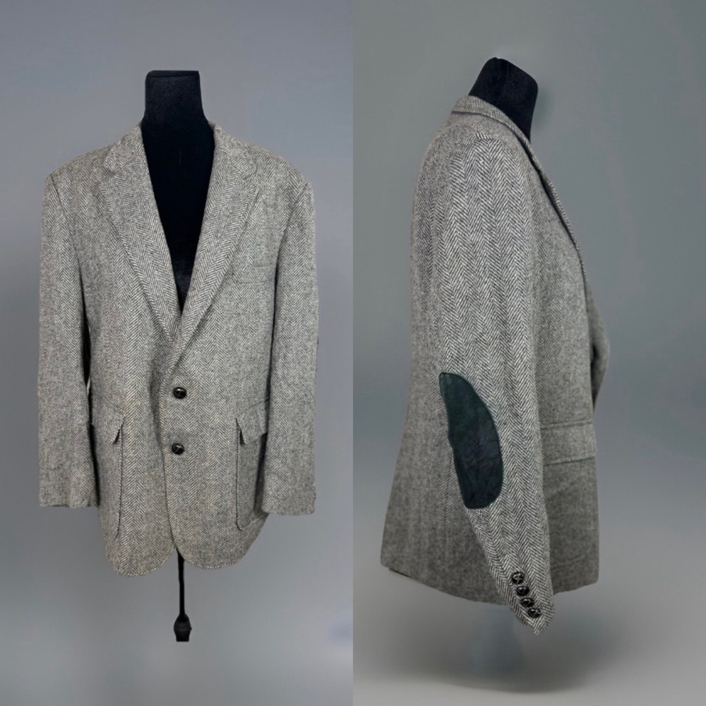 Vintage Haggar Imperial Herringbone Wool Blazer Elbow Patches USA